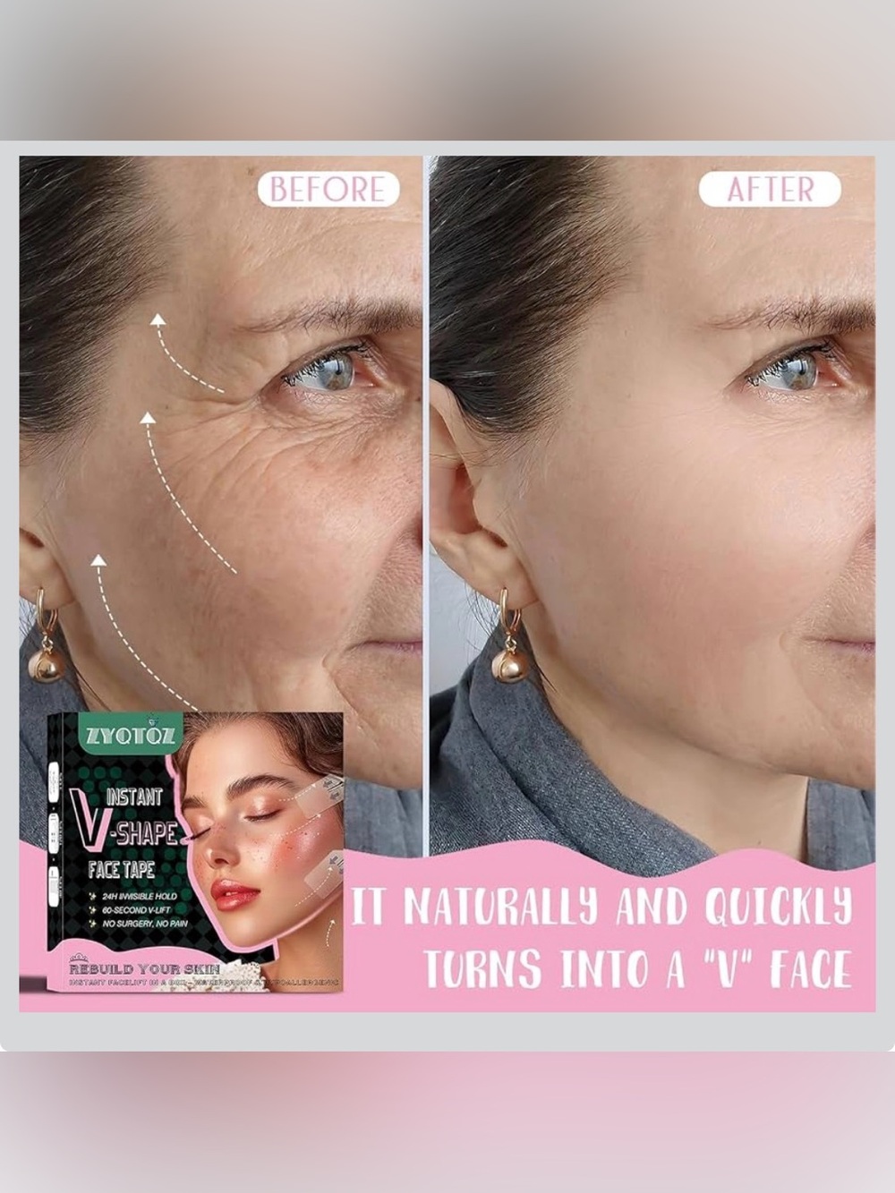 Face Lift Tape Invisible Neck Tape for Cheeks, Jawline & Eyebrows - Picture 3 of 5